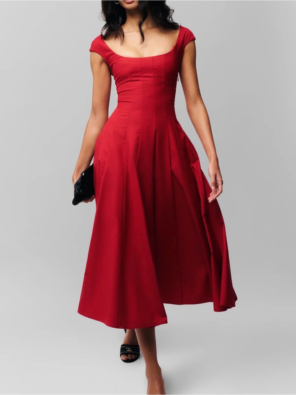 Danielle Guizio Red Leila Twill Midi Dress
